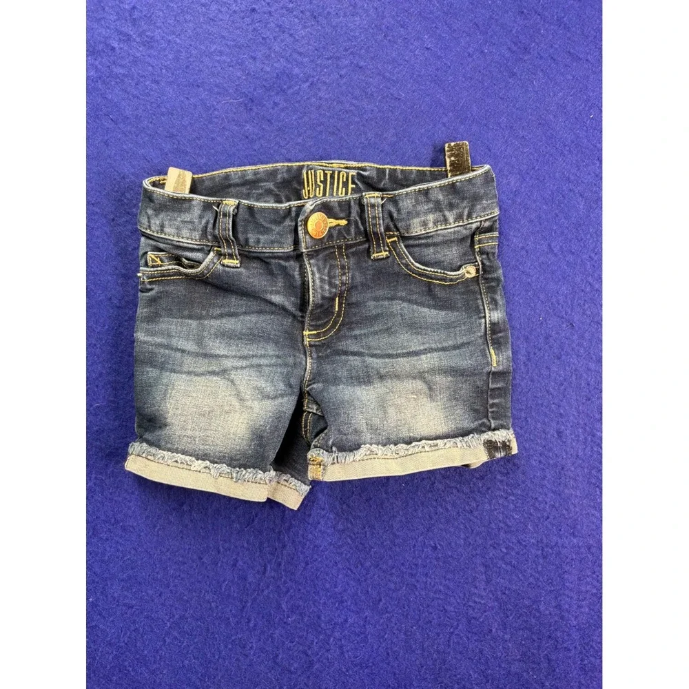 Kidcore Girls Justice Denim Cuffed Shorts 8 Slim Dark Blue